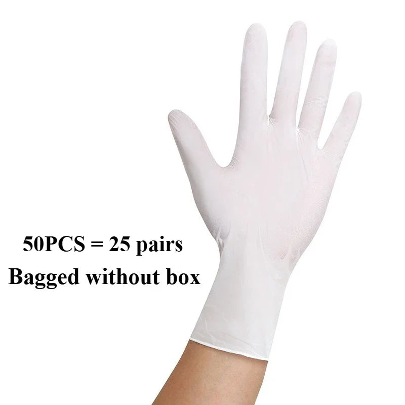 10-100PCS White Nitrile Disposable Gloves – Latex & Powder-Free Household, Cooking, Food-Safe, and Cleaning Work Gloves