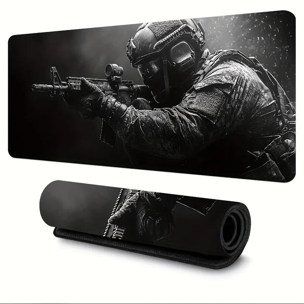 Large Tactical Soldier Mouse Pad – Non-Slip XXL Desk Mat with Stitched Edges, Gaming Accessories for FPS and Home Use