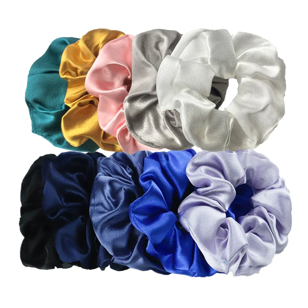 10/5 Pcs Satin Hair Scrunchies Set for Women & Girls – Soft Silk Elastic Hair Bands | Elegant Solid Color Ponytail Holders & Headwear Accessories