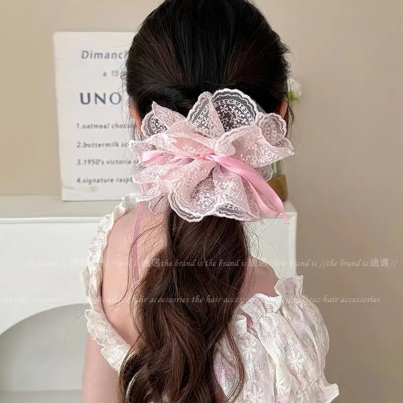 Korean Fashion Dot Satin Scrunchies – Big Elastic Silk Hair Bands for Women & Girls, Black & White