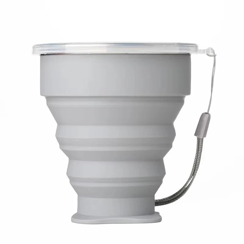 Portable Silicone Folding Water Cup Outdoor Heat Resistant Telescopic Collapsible Foldable Mug With Lid For Travel Camping 200m