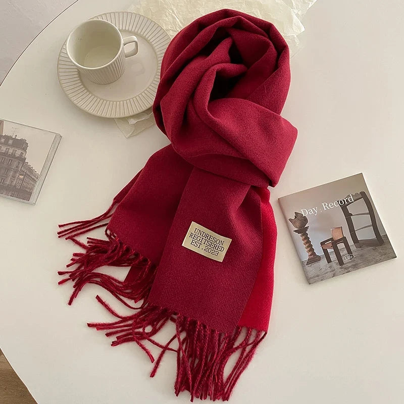 2023 Korean Style Cashmere Winter Scarf for Women – Knitted Double-Sided Solid Color Wrap | Soft Warm Fashion Neckerchief Shawl