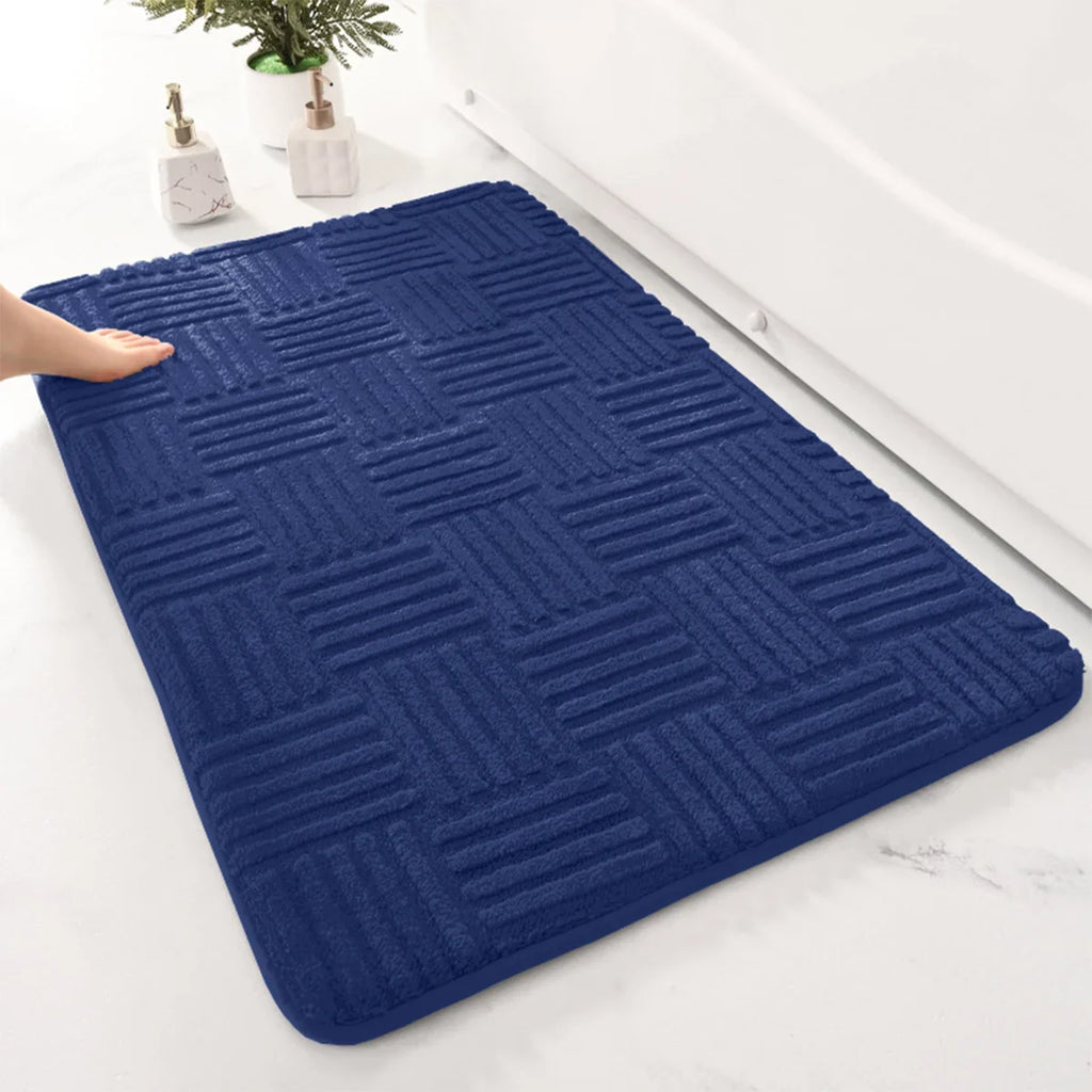 Thick Striped Absorbent Floor Mat – Non-Slip Cotton Velvet Bathroom Rug