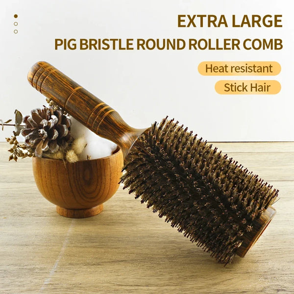 Professional Boar Bristle Round Hair Brush for Women and Men Hair Styling Comb Salon Hairdressing Hairdresser Wood Round Brush