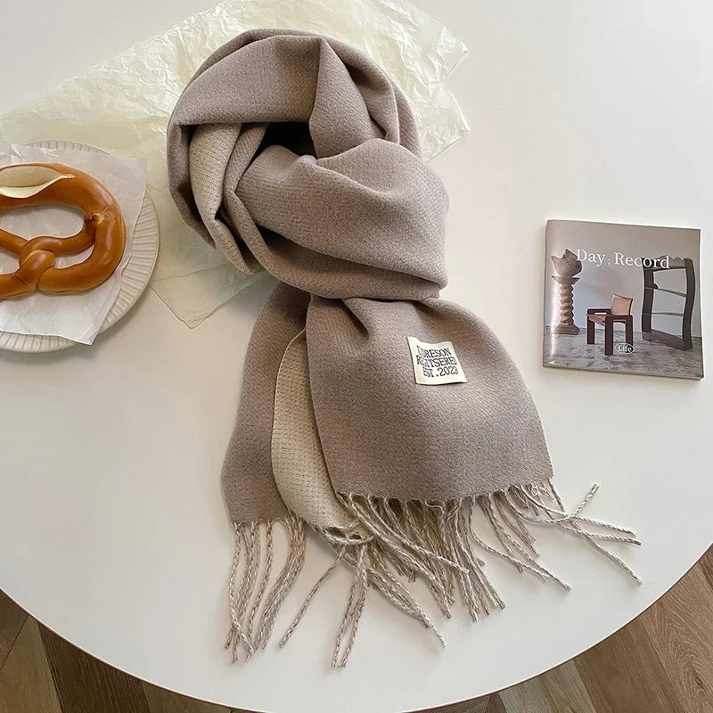 2023 Korean Style Cashmere Winter Scarf for Women – Knitted Double-Sided Solid Color Wrap | Soft Warm Fashion Neckerchief Shawl