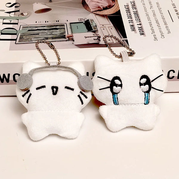 Cute Headphones Kitten Couple Keychain Mini Crying Cat Doll Plush Keyring Cartoon Dog Bee Bag Pendant Charms Backpack Decoration