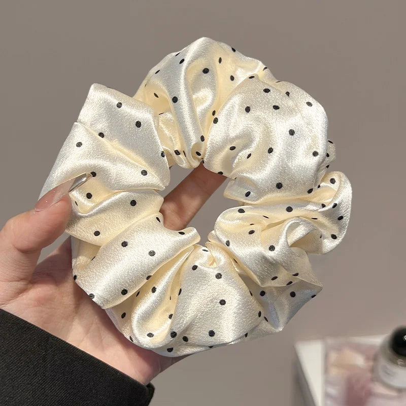 1/3PCS Polka Dot Satin Scrunchies – Large Ruffled Hair Bands for Women, Black & White Elegant Hair Ties