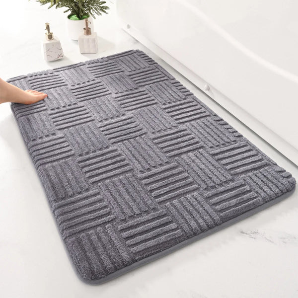 Thick Striped Absorbent Floor Mat – Non-Slip Cotton Velvet Bathroom Rug