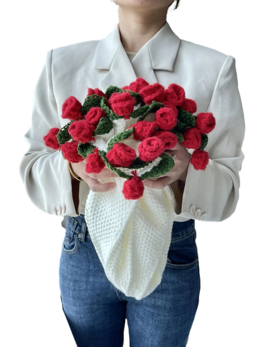 Finished Rose Blanket Bouquet Rose Flowers Handmade Crochet Acrylic Fuzzy Sweater Bed Couch Mother's Day Gift For Mum Blanket