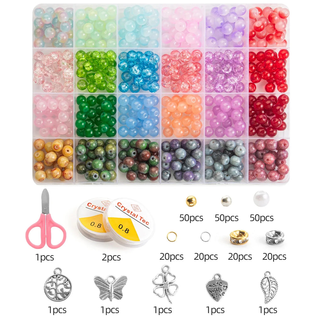 Glass Beads Bracelet Making Kit – 28 Colors 8mm Crystal & Gemstone Beads with DIY Jewelry Accessories