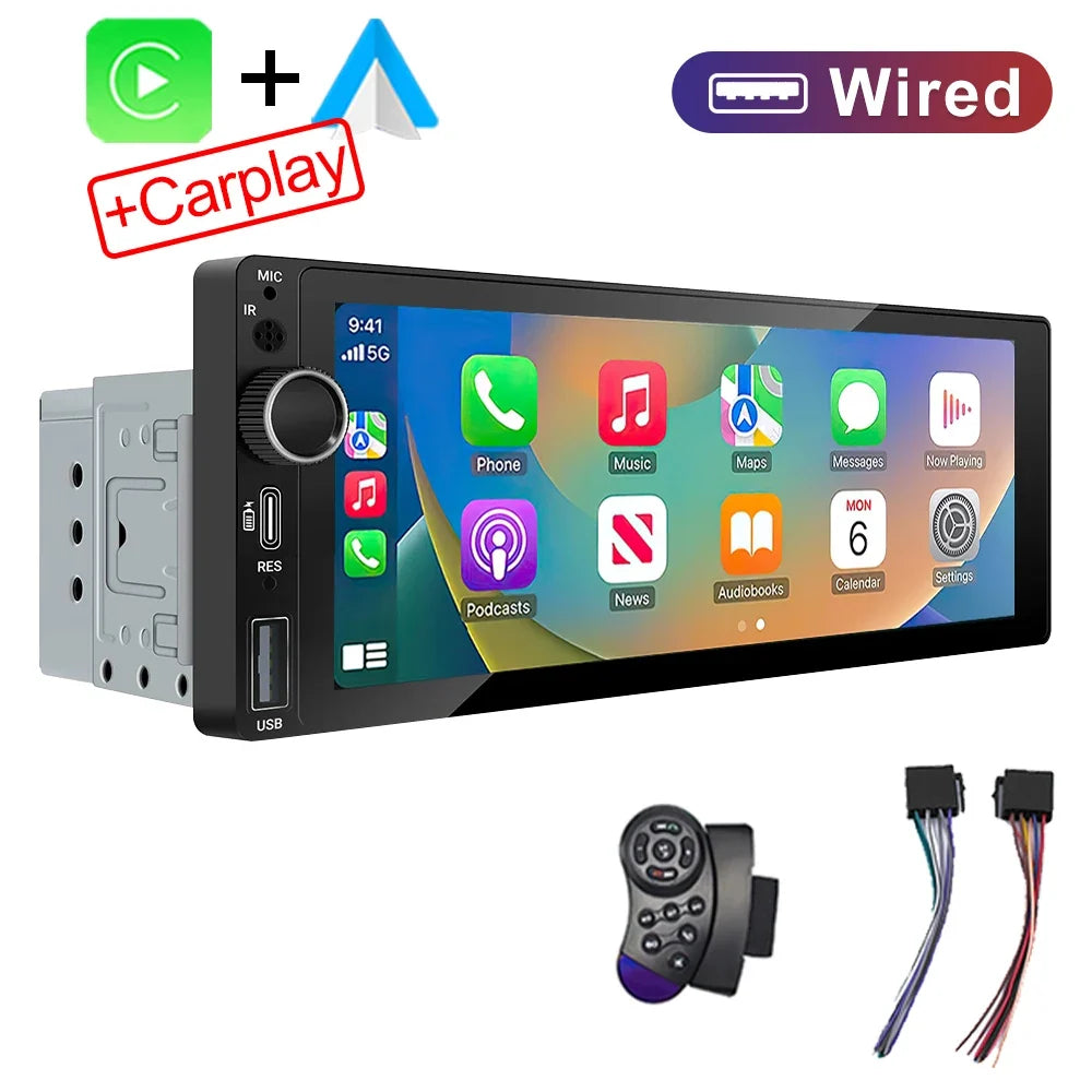 IPS 6.9 Inch 1Din Wireless Or wired Carplay Android Auto Car Radio Multimedia MP5 Player 1 Din DVD Bluetooth Stereo USB Charging