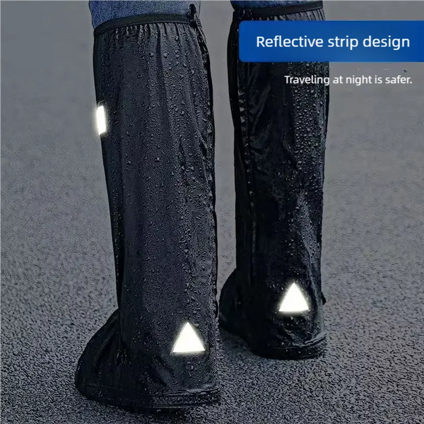 Rain Boot Shoe Covers – Black Waterproof High-Top Clear Rain & Dust Covers with Reflector for Motorcycle, Bike, Men & Women