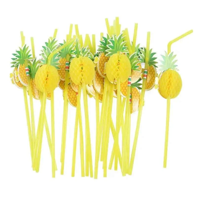 Tropical Party Drinking Straws 25pcs Flamingo Pineapple Straws Hawaiian Summer Pool Wedding Decoration Reusable Beach Supplies