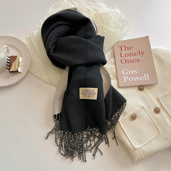 2023 Korean Style Cashmere Winter Scarf for Women – Knitted Double-Sided Solid Color Wrap | Soft Warm Fashion Neckerchief Shawl
