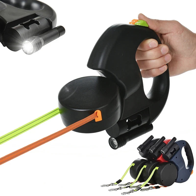 Premium 3M Retractable Double Dog Leash – Reflective 360° Swivel No-Tangle Lead with LED Lights for Small Dogs