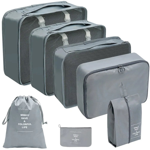 7/8/9/10-Pcs Travel Organizer Packing Cubes Set – Portable Luggage Storage Bags for Clothes, Shoes & Accessories