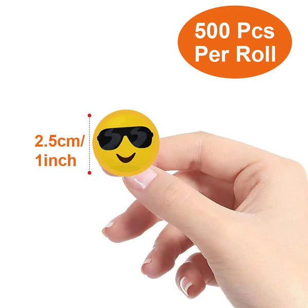 500Pcs/Roll Cartoon Funny Smile Face Expression Reward Stickers 8 Designs 2.5cm/1.0in Round For PC Pad Fridge Gift Diy Decor