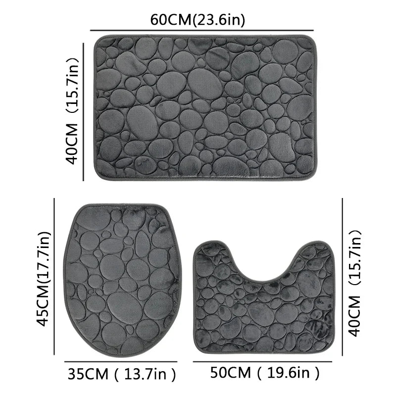 3-Piece Solid Color Bathroom Mat Set – Water-Absorbing & Non-Slip