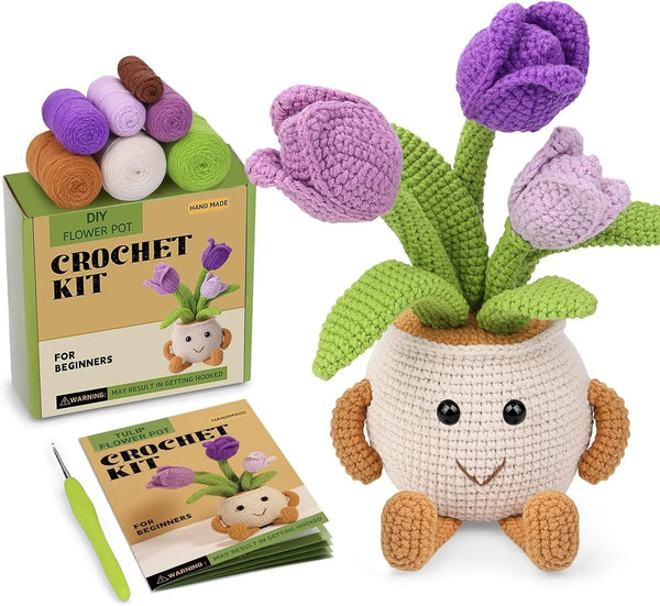 MIUSIE Crochet Starter Kit Sunflower Tulip Crochet Kit Crocheting Knitting Supplies for Adults Beginners Decoration DIY Craft