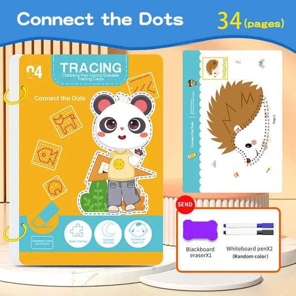 Reusable Kids’ Writing & Drawing Workbook Set with Erasable Pen