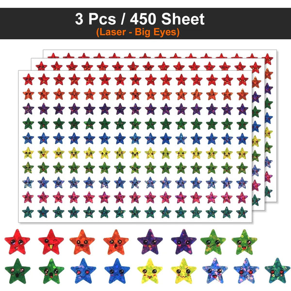 450-3000 Sheet Happy Face Stars Reward Sign Stickers Pack DIY Skateboard Suitcase Stationery Decals Decor Phone Laptop Gift Toys