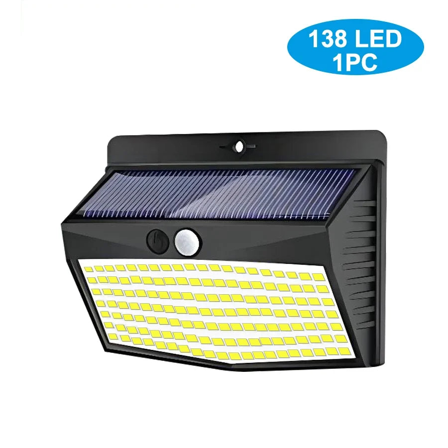 138 LED Solar Light Outdoor 4PCS Solar Wall Lamp Human Body Sensor 3 Mode Waterproof Garden Decor Street Lights Sunlight Powered