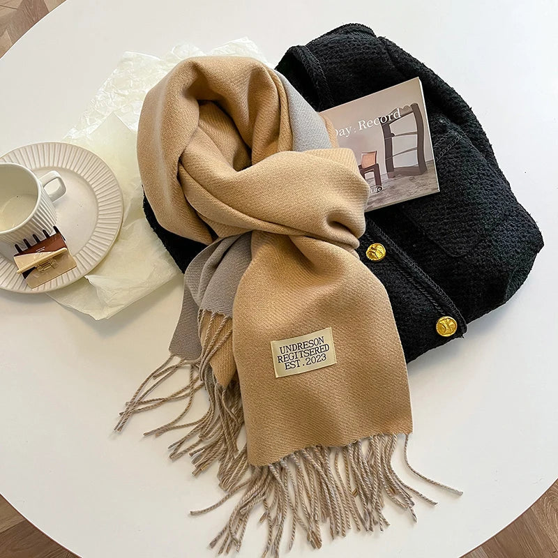 2023 Korean Style Cashmere Winter Scarf for Women – Knitted Double-Sided Solid Color Wrap | Soft Warm Fashion Neckerchief Shawl