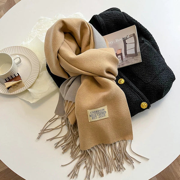 2023 Korean Style Cashmere Winter Scarf for Women – Knitted Double-Sided Solid Color Wrap | Soft Warm Fashion Neckerchief Shawl