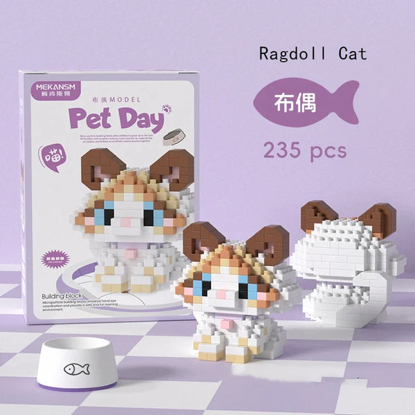 18 Styles Little Dog Cat Cute Pet Small Building Block Model Series Ornaments Children's Toys Miniature Bricks