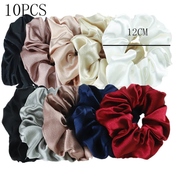10/5 Pcs Satin Hair Scrunchies Set for Women & Girls – Soft Silk Elastic Hair Bands | Elegant Solid Color Ponytail Holders & Headwear Accessories