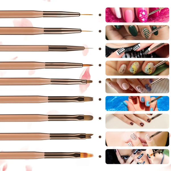 9PCS UV Gel Nail Brush Liner DIY Painting Pen Manicure Acrylic Drawing Brush for Nail Art Design Nails Tip Display Painting Tool