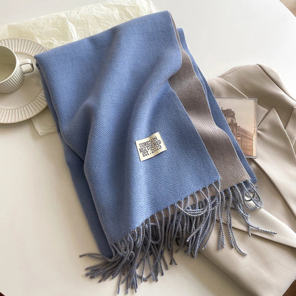 2023 Korean Style Cashmere Winter Scarf for Women – Knitted Double-Sided Solid Color Wrap | Soft Warm Fashion Neckerchief Shawl