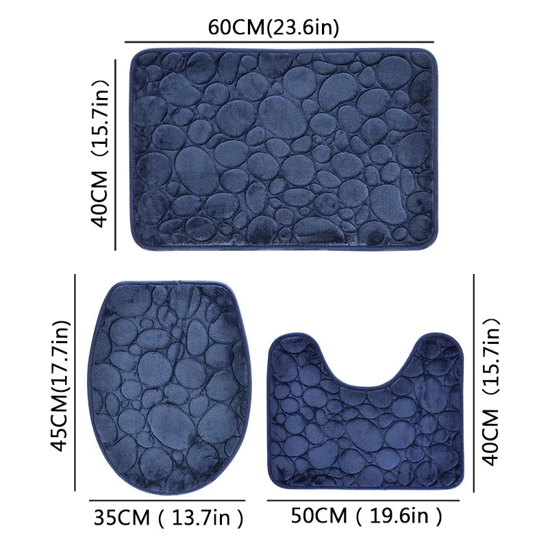 3-Piece Solid Color Bathroom Mat Set – Water-Absorbing & Non-Slip