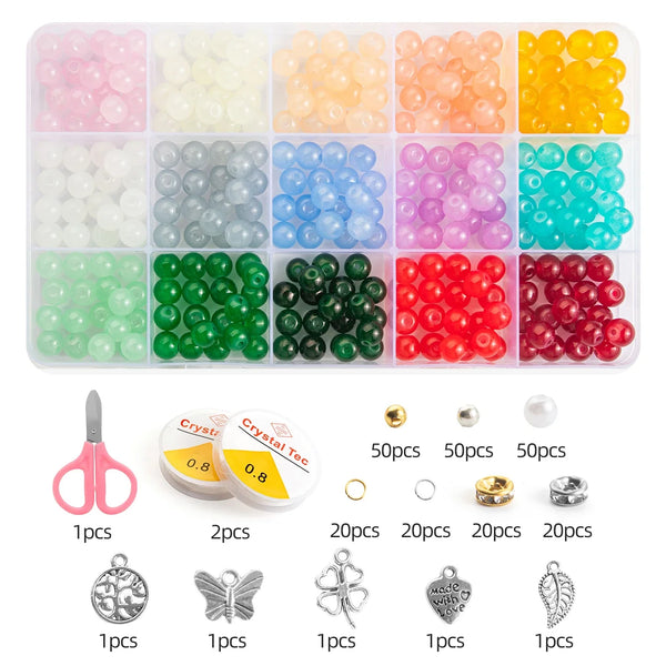 Glass Beads Bracelet Making Kit – 28 Colors 8mm Crystal & Gemstone Beads with DIY Jewelry Accessories
