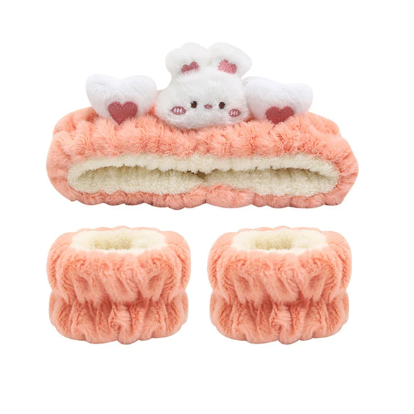 3Pcs Set Makeup Headband Wristband Set Cute Animal Face Wash Cleaning Spa Hairhand for Women
