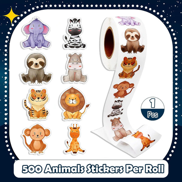 500Pcs/Roll Heterotypic Grassland Animals Stickers 2.5cm/1.0'' Graffiti Game Art Labels Learning Rewards, Adorn Gifts