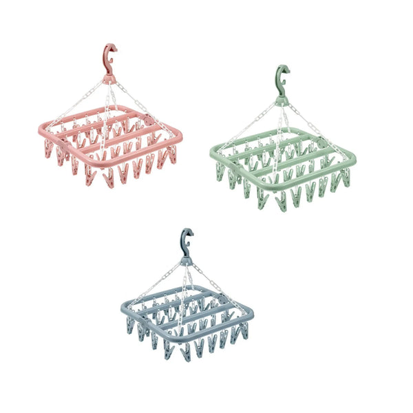 Foldable Drip Hanger with 32 Clips – Plastic Clothes Drying Rack