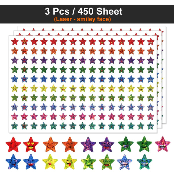 450-3000 Sheet Happy Face Stars Reward Sign Stickers Pack DIY Skateboard Suitcase Stationery Decals Decor Phone Laptop Gift Toys