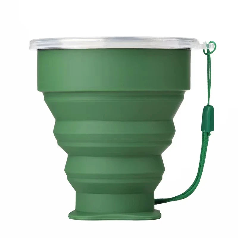 Portable Silicone Folding Water Cup Outdoor Heat Resistant Telescopic Collapsible Foldable Mug With Lid For Travel Camping 200m