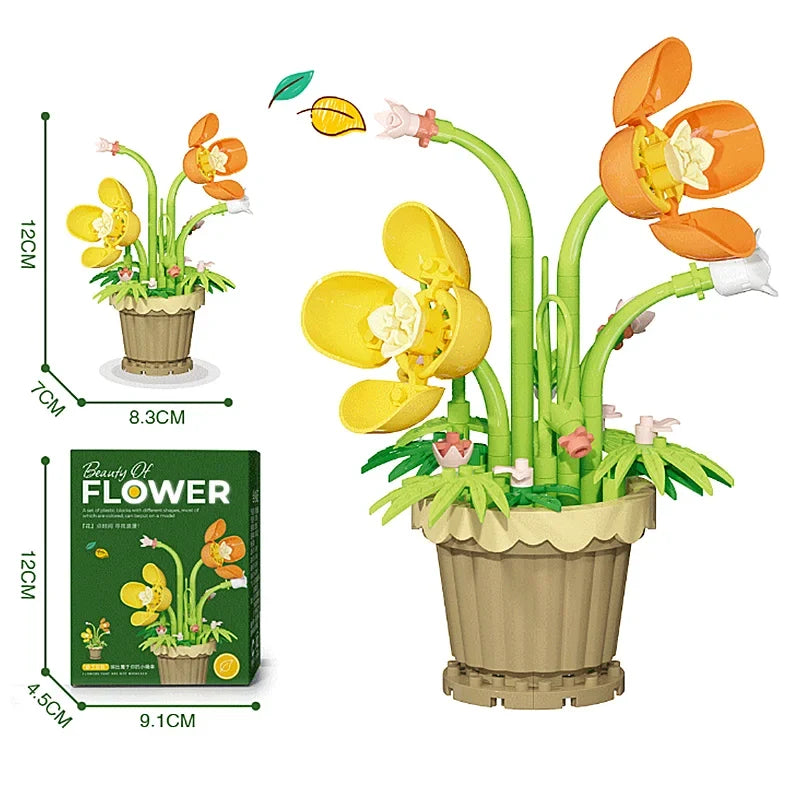 Creative Building Block Bouquet, Eternal Flower Plant Potted Gift, Rose Sunflower Potted Plant, Assembled Building Block Toy
