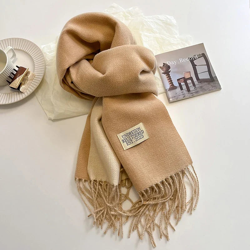 2023 Korean Style Cashmere Winter Scarf for Women – Knitted Double-Sided Solid Color Wrap | Soft Warm Fashion Neckerchief Shawl