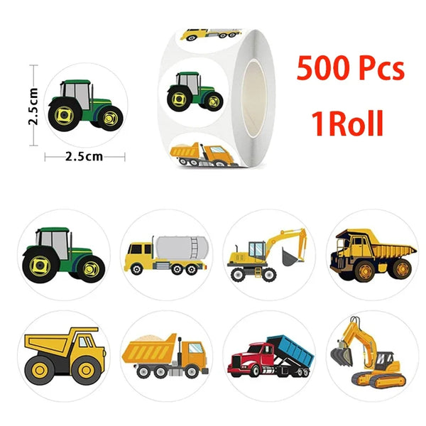 500/1000 Pcs Easykart Truck Vehicle Stickers Construction Stickers Roll For Kids Teens Vehicle Car  Potty Stickers For Home Part