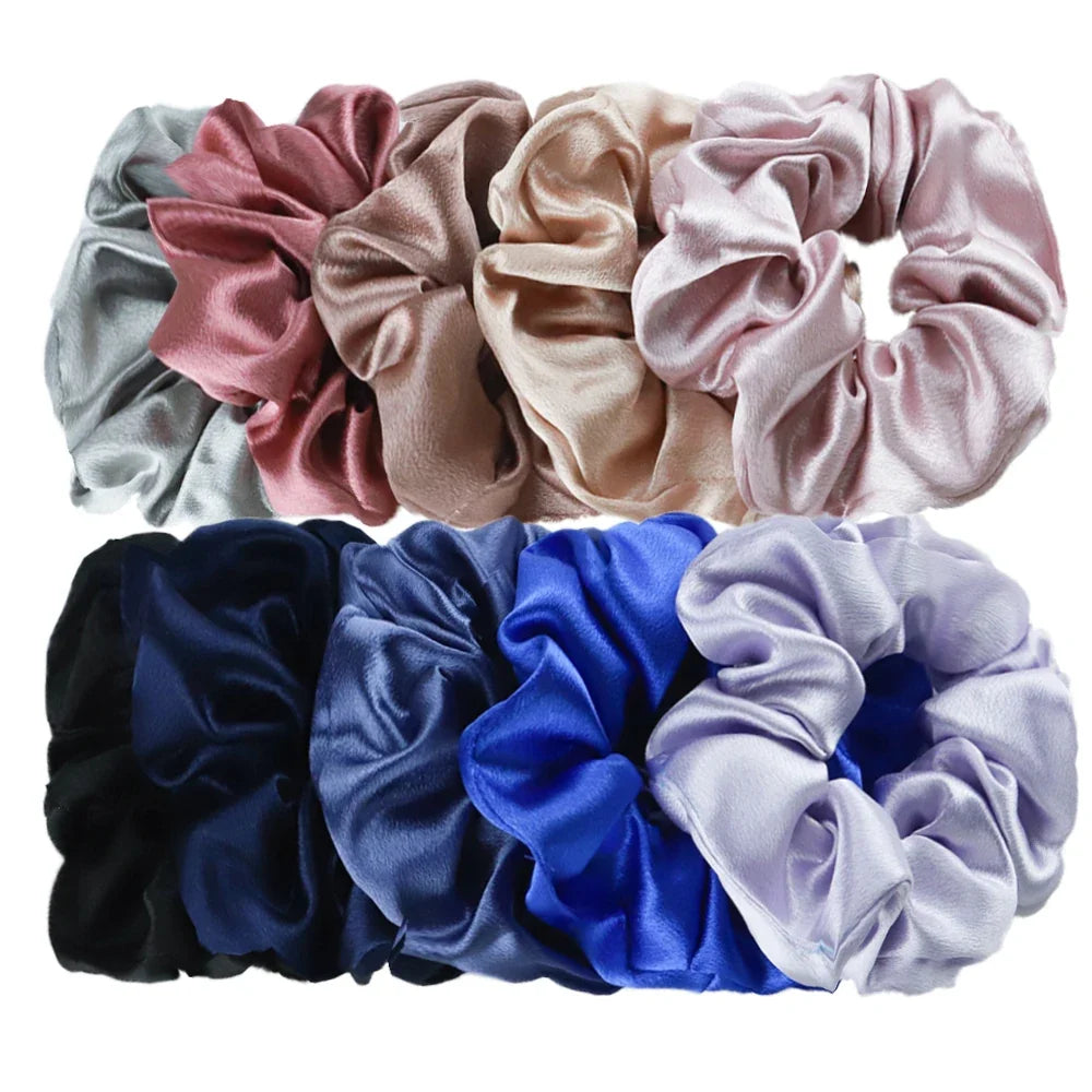 10/5 Pcs Satin Hair Scrunchies Set for Women & Girls – Soft Silk Elastic Hair Bands | Elegant Solid Color Ponytail Holders & Headwear Accessories