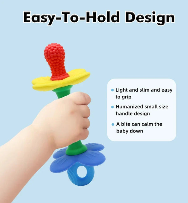 2-in-1 Baby Silicone Flower Teether – Safe, Soft & BPA-Free Chewing Toy for Soothing Sore Gums, Easy-to-Hold