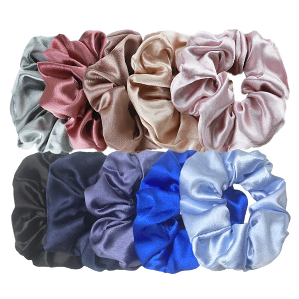 10/5 Pcs Satin Hair Scrunchies Set for Women & Girls – Soft Silk Elastic Hair Bands | Elegant Solid Color Ponytail Holders & Headwear Accessories