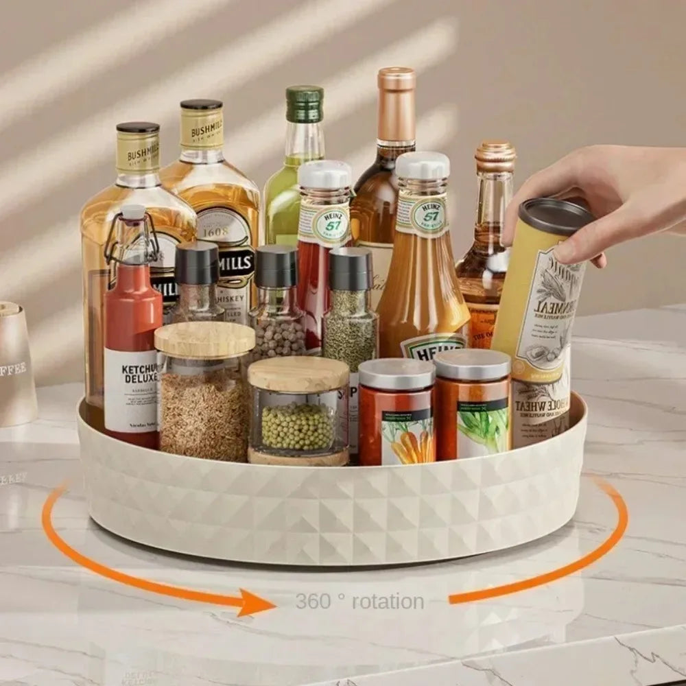 360-degree rotating kitchen storage organizer - multi-functional condiment (sauce and vinegar) rack - desktop fruit tray