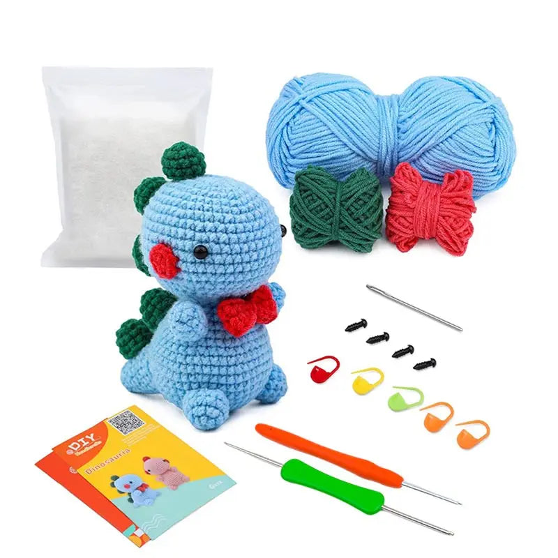 Fenrry Dinosaur Shape Doll Ornaments Hand Made Woven Crochet Wool Diy Crochet Knitted Material Bag Complete Set