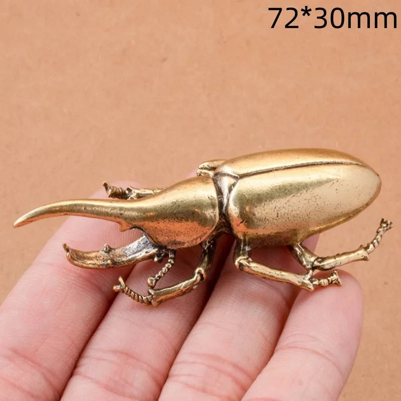 Retro Brass Beetles Figurines Unicorn Beetle Ornament Simulation Insect Tea Pets Desk Decorations Collectibles Gifts