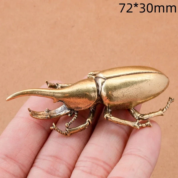 Retro Brass Beetles Figurines Unicorn Beetle Ornament Simulation Insect Tea Pets Desk Decorations Collectibles Gifts
