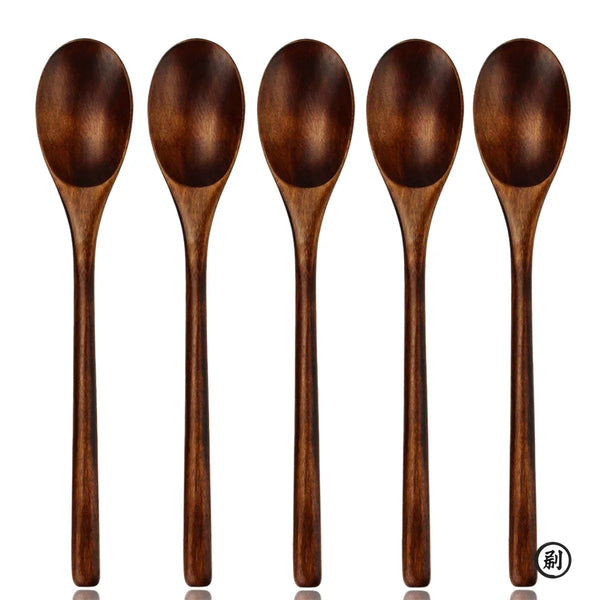 5-Piece Wooden Spoon & Fork Set – Natural Eco-Friendly Tableware | Handmade Ellipse Soup Ladle & Cooking Utensil Set